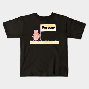 Rescuer. Profession, work, job. Cat shows a banner with the inscription. Watercolor illustration. A gift for a professional. Kids T-Shirt
